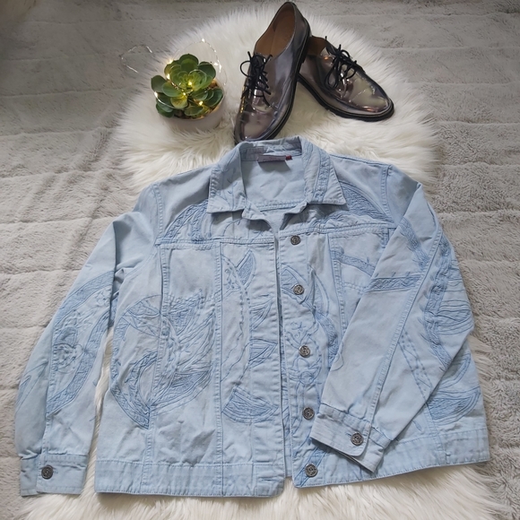 Haggar Jackets & Blazers - Hagger Retro Embossed Powder Blue Denim Jacket
